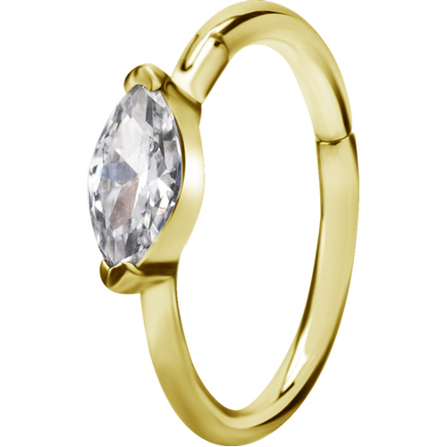 Bright Gold Jewelled Angled Marquise Hinged Conch Ring : 1.2mm (16ga) x 12mm x Clear Crystal