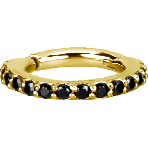 Bright Gold Jewelled Hinged Conch Ring : 1.2mm (16ga) x 12mm Black