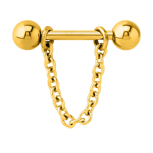Bright Gold Chain Nipple Barbell : 1.6mm (14ga) x 14mm