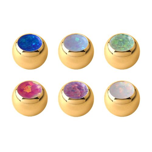 Bright Gold Jewelled Ball with Synthetic Opal : 1.2mm (16ga) x 3mm x Dark Blue