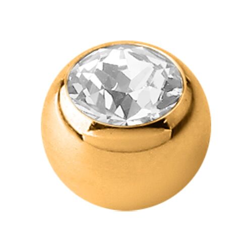 Bright Gold Screw-on Jewelled Balls : 1.6mm (14ga) x 5mm x Clear Crystal