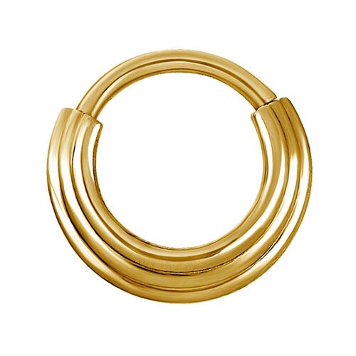 Bright Gold PVD Stacked Rings Hinged Clicker : 1.2mm (16ga) x 6mm