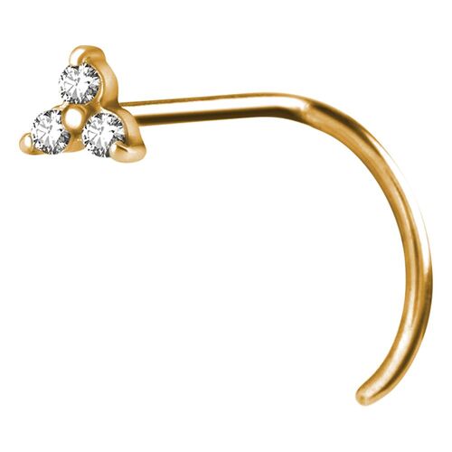 Bright Gold PVD Prong Set Trinity Nose Stud : 0.8mm (20ga) x Clear Crystal