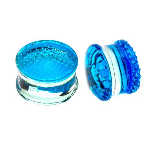 Blue Honey Comb Double Flared Glass Plugs : 6mm
