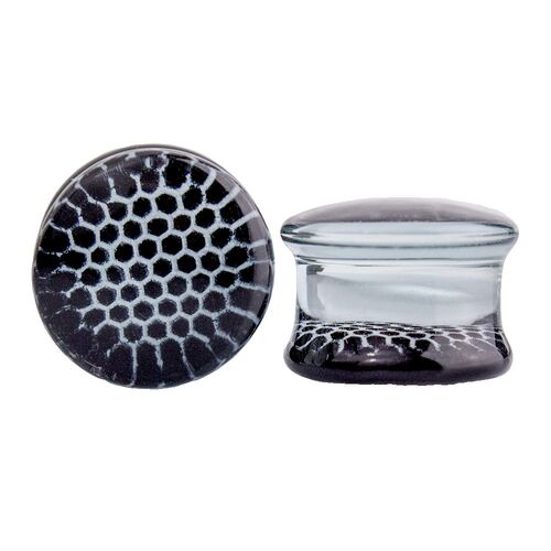 Pyrex Glass Plug with Black Honeycomb : 14mm