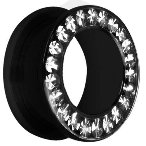 Black Steel Multi-Gem Tunnels : 3mm x Clear Crystal