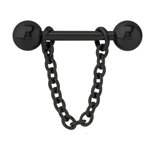 Black Steel Chain Nipple Barbell : 1.6mm (14ga) x 14mm