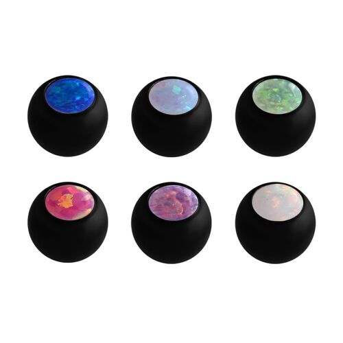 Black Steel Jewelled Ball with Synthetic Opal : 1.2mm (16ga) x 4mm x Light Green