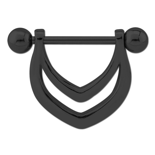Black Steel V Nipple Shield Barbell : 1.6mm (14ga) x 14mm