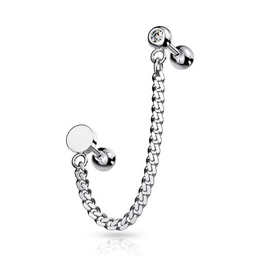 Steel Jewelled Barbell with Chain Linked Symbol : 1.2mm (16ga) x 6mm x Round