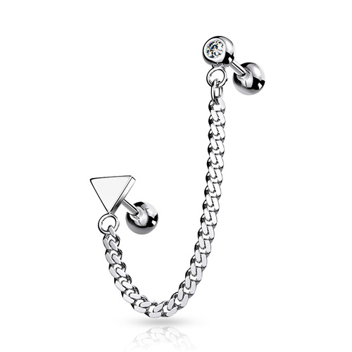Steel Jewelled Barbell with Chain Linked Symbol : 1.2mm (16ga) x 6mm x Triangle