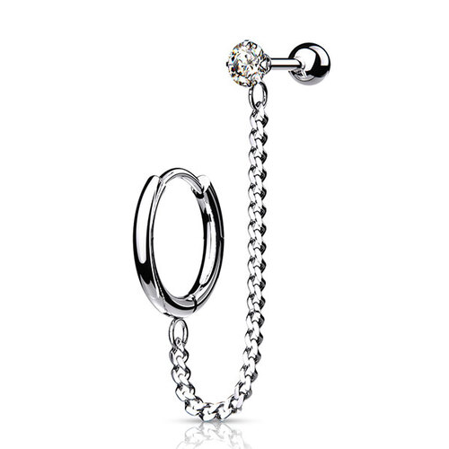 Steel Jewelled Barbell with Chain Linked Hoop : 1.2mm (16ga) x 6mm x Steel