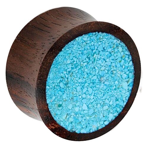 Sono Wood Plug with Crushed Synthetic Turquoise Inlay : 6mm