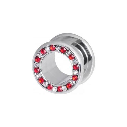 Steel Basicline® Clear & Red Channel Set Jewelled Tunnel : 8mm x Red/Clear Crystal