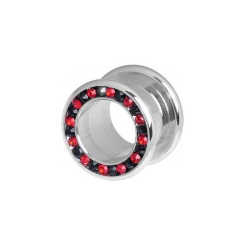 Steel Basicline® Red & Black Channel Set Jewelled Tunnel : 6mm x Red/Black