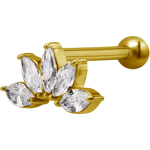 Bright Gold Internally Threaded Jewelled Crown Micro Barbell : 1.2mm (16ga) x 6mm Clear Crystal