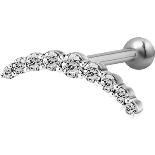 Surgical Steel Internally Threaded Jewelled Curve Micro Barbell : 1.2mm (16ga) x 6mm Clear Crystal