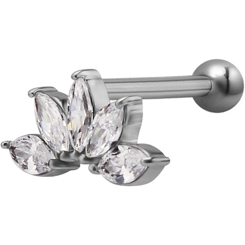 Surgical Steel Internally Threaded Jewelled Crown Micro Barbell : 1.2mm (16ga) x 6mm Clear Crystal