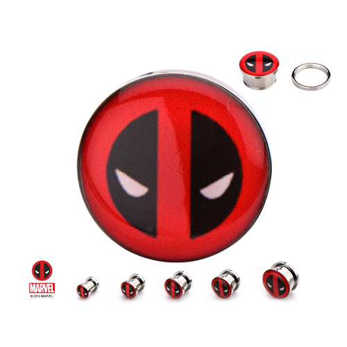 Screw Fit Steel Plugs with Deadpool Logo Fronts : 6mm
