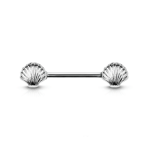 Seashell Silver Plated Decorative Fashion Nipple Barbell : 1.6mm (14ga) x 14mm