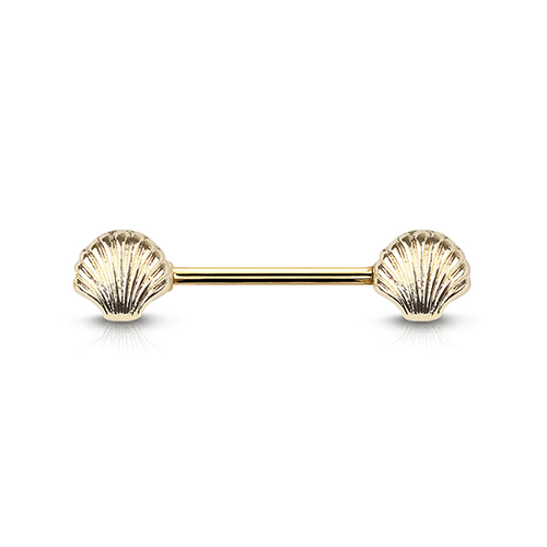 Seashell Gold Plated Decorative Fashion Nipple Barbell : 1.6mm (14ga) x 14mm
