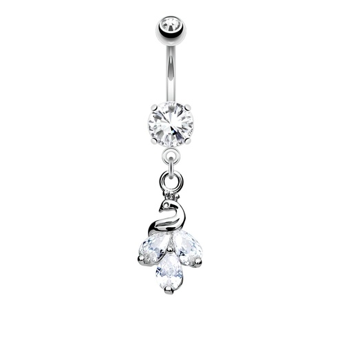 Peacock Cluster Jewelled Dangle Plated Fashion Navel : 1.6mm (14ga) x 10mm