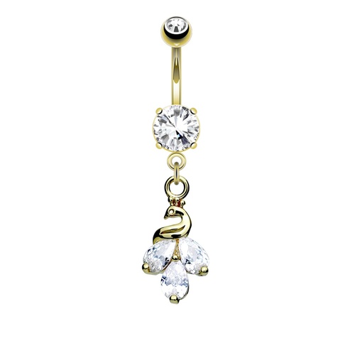 Peacock Cluster Jewelled Dangle Gold Plated Fashion Navel : 1.6mm (14ga) x 10mm