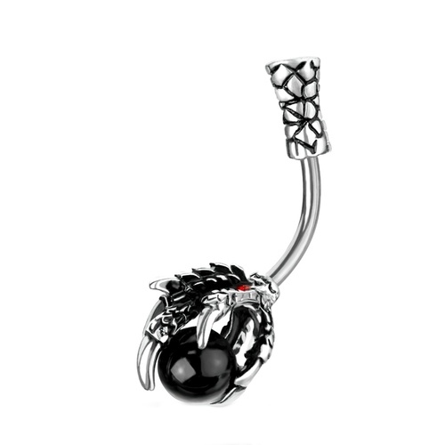 Jewelled Dragon Claw with Black Stone Ball Plated Fashion Navel : 1.6mm ( 14ga) x 10mm