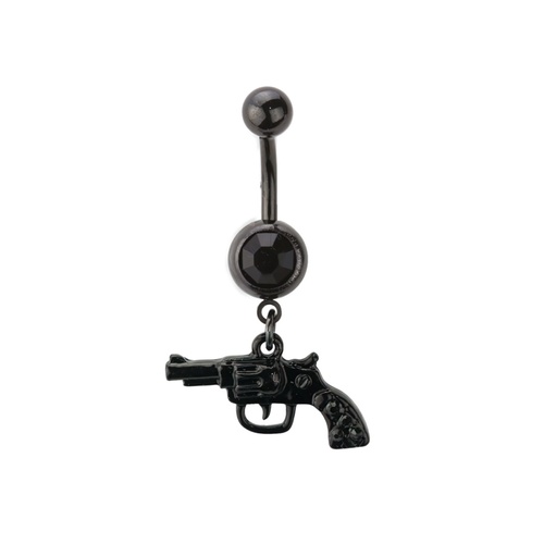 Pistol Dangle Black Plated Fashion Navel : 1.6mm (14ga) x 10mm