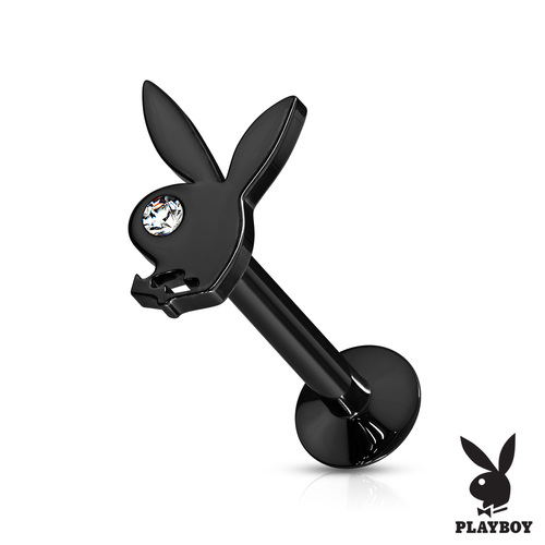 Playboy Bunny Steel Internally Threaded Jewelled Labret : 1.2mm (16ga) x 6mm x Black Steel
