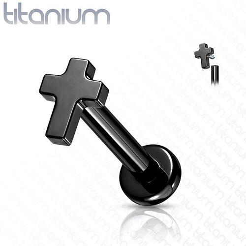 Titanium Cross Internally Threaded Labret : 1.2mm (16ga) x 6mm x Black Titanium