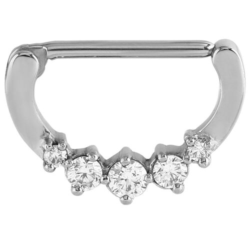 Steel Prong Set Jewelled Nipple Clicker : 1.6mm (14ga) x 14mm x Clear Crystal