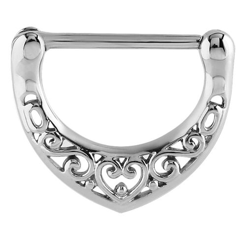 Steel Filigree Heart Nipple Clicker : 14g ( 1.6mm) x 14mm