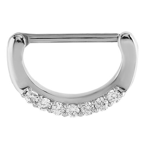 Steel Prong Set Jewelled Nipple Clicker : 1.6mm (14ga) x 14mm x Clear Crystal
