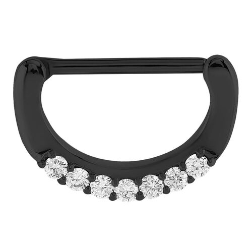 Black Steel Prong Set Jewelled Nipple Clicker : 1.6mm (14ga) x 14mm x Clear Crystal