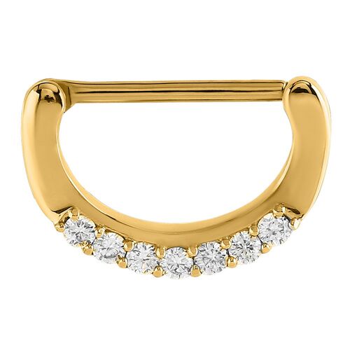 Bright Gold Prong Set Jewelled Nipple Clicker : 1.6mm (14ga) x 14mm x Clear Crystal
