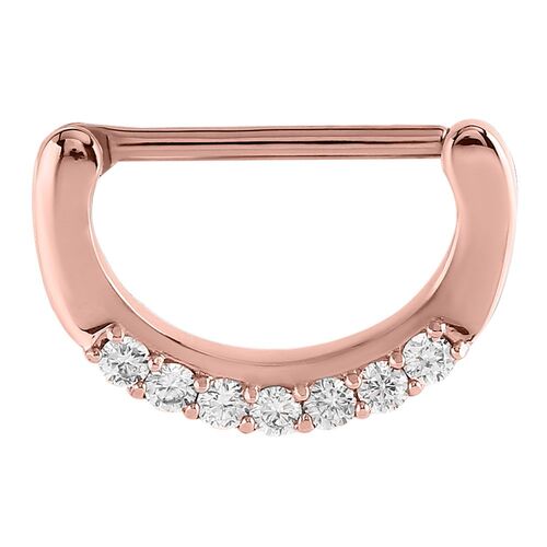 Rose Gold Prong Set Jewelled Nipple Clicker : 1.6mm (14ga) x 14mm x Clear Crystal