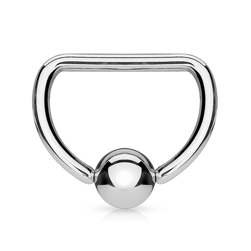 Steel 'D' Shaped Captive Bead Ring : 1.0mm (18ga) x 8mm x 3mm Ball