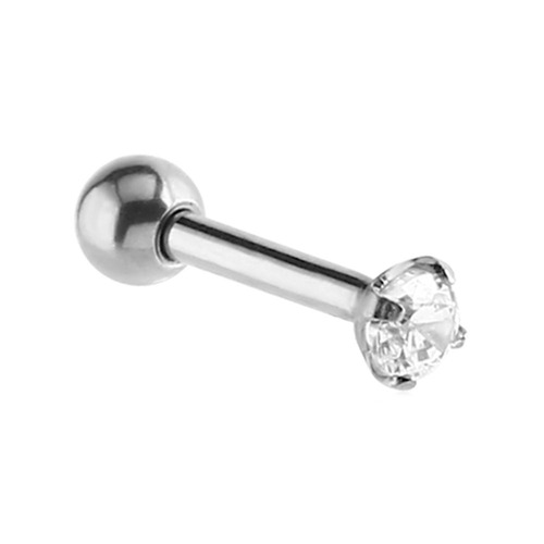 Claw-set Tragus Barbell : 1.2mm (16ga) x 6mm x 2mm x Clear Crystal
