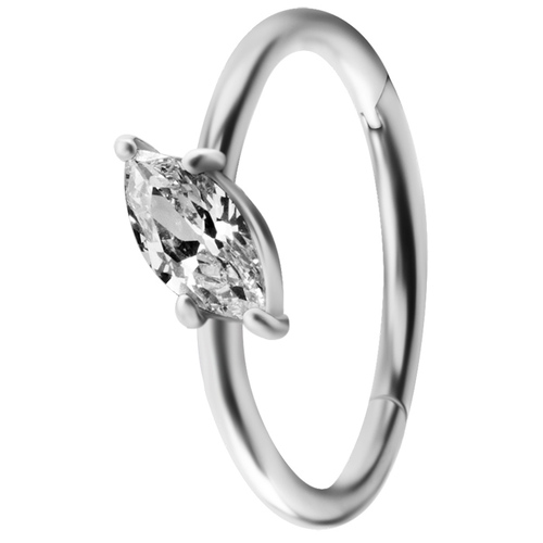 Surgical Steel Jewelled Marquise Hinged Conch Ring : 1.2mm (16ga) x 12mm x Clear Crystal