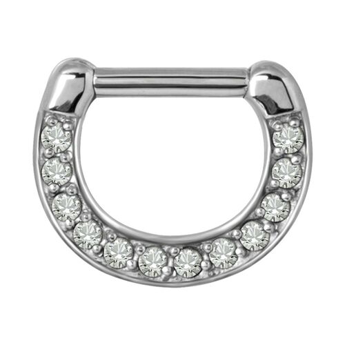 Surgical Steel Septum Clicker : 1.2mm (16ga) x 6mm x Clear Crystal