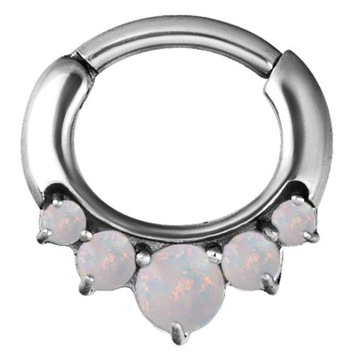 Steel Prong Set Opal Hinged Segment Clicker : 1.2mm (16ga) x 6mm x White Opal