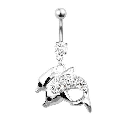 Surgical Steel Jewelled Dolphin Fashion Navel : 1.6mm (14ga) x 10mm