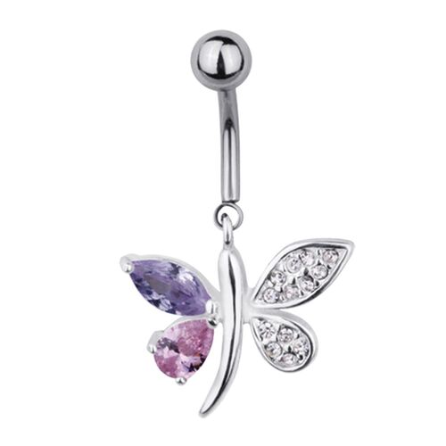Surgical Steel Jewelled Butterfly Pink and Purple Fashion Navel : 1.6mm (14ga) x 10mm x Purple