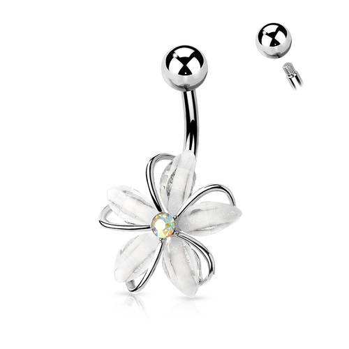 Wire Set White Flower with AB Crystal Center Navel