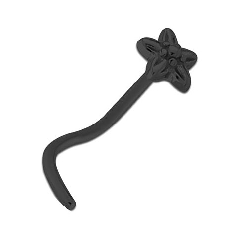 Black Steel PVD Flower Nose Stud : 0.8mm (20ga) x Pony Tail