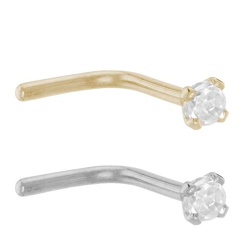 18ct Gold Claw Set CZ Nose Stud : 18ct White Gold x 1.5mm Setting x Pony Tail