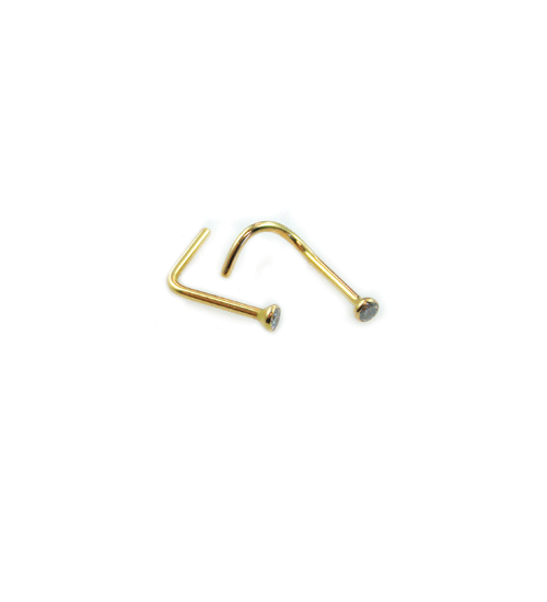 18ct Gold Cone Set 1.5pt Diamond Nose Stud : 18ct Yellow Gold x 0.8mm (20ga) x Dog Leg