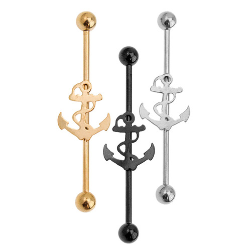 Surgical Steel Anchor Industrial Barbell : 1.6mm (14ga) x 38mm x Gold