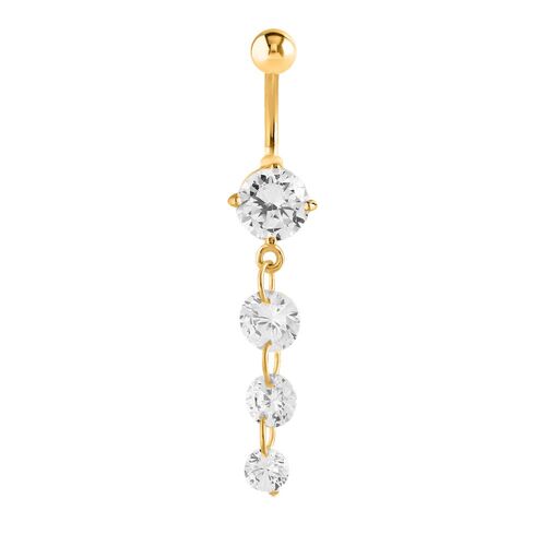 Bright Gold PVD Jewelled Cascade Navel : 1.6mm (14ga) x 10mm Clear Crystal